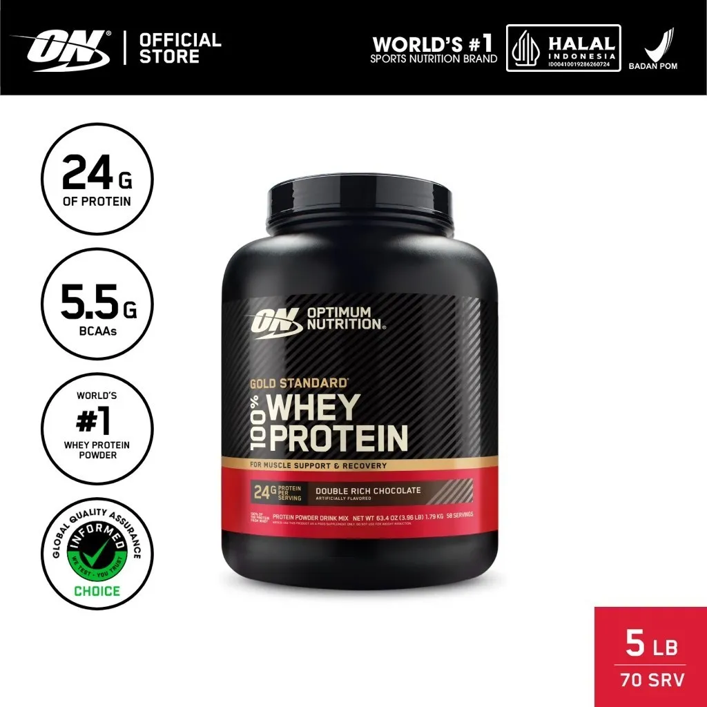 Optimum Nutrition Gold Standard 100% Whey Protein 5 lbs | Primary Source Isolate - Susu Protein / Powder / Suplemen / Gym / Muscle Protein