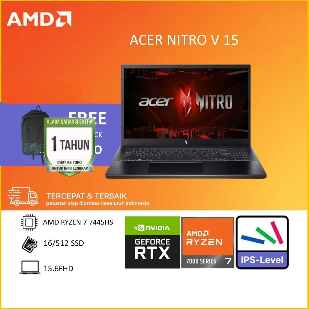 ACER NITRO V 15 RYZEN 7 7445HS RTX4050 6GB/ RAM 16GB 512GB W11+OHS 15.6FHD 180HZ 100SRGB - 42.R60U