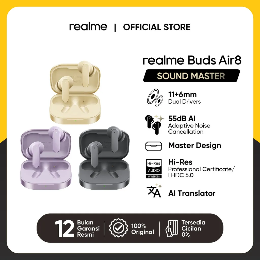 realme Buds Air8 (11+6mm Dual Drivers | 55dB AI Adaptive Noise Cancellation | Hi-Res Professional Certification & LHDC 5.0 High-Fidelity Transmission)