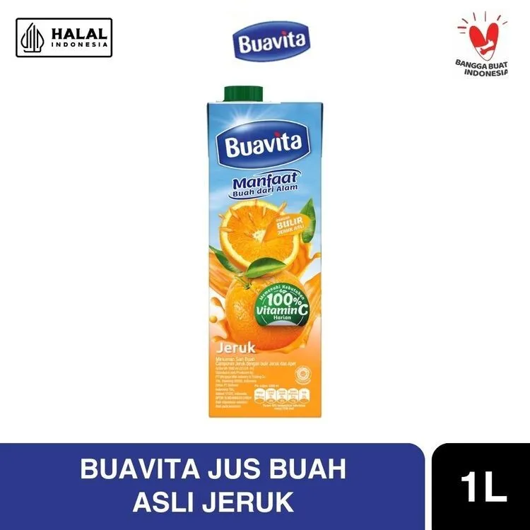 Buavita Jus Buah Asli Jeruk 1000 Ml - Jus Jeruk, Orange Juice, Mengandung Vitamin C