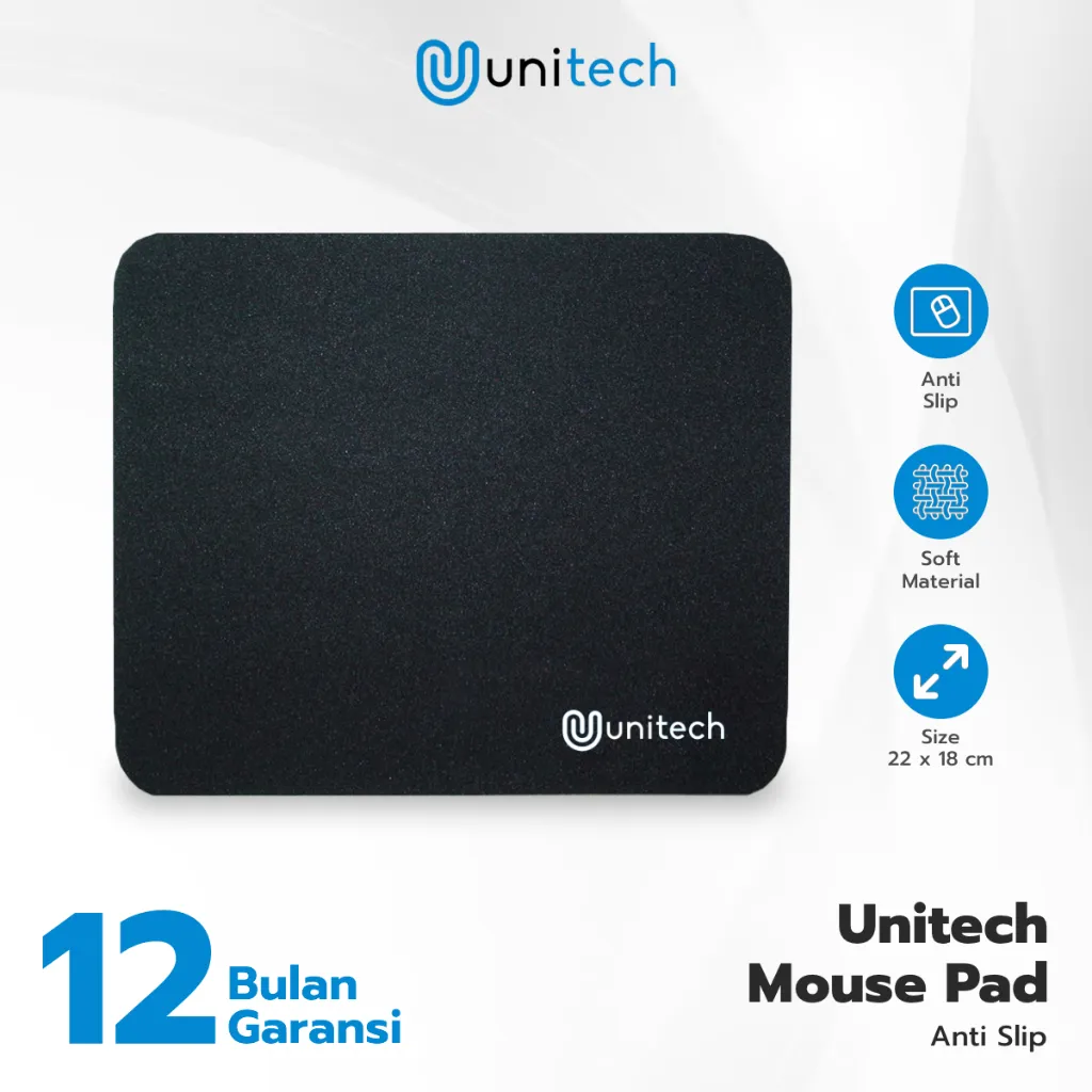 Mousepad Kantor Polos Hitam Anti Slip -  Alas Laptop & PC | Ukuran 22 x 18 CM | Unitech