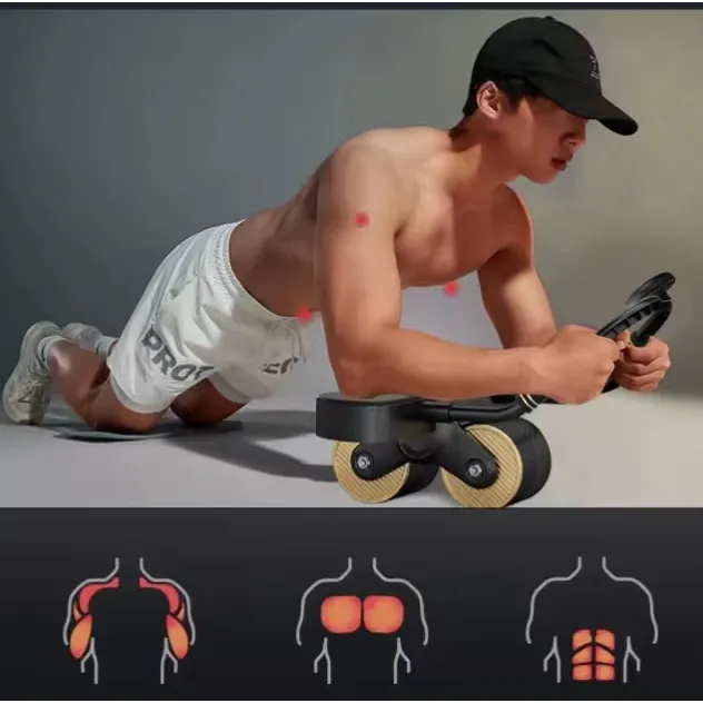 Wheel 2in1 Ab Roller Wheels Plank Trainer Automatic Rebound Abdominal Core Roller Alat Push Up Sit Up Stand Bar Gym Modern