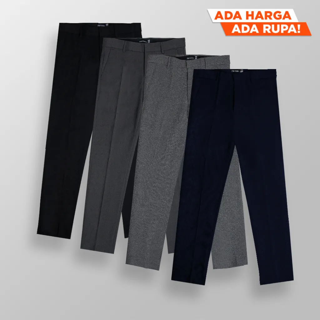 [HARGA THR!] FROYEMUL - Basic Trousers Celana Bahan Formal Pria Hitam Black, Dark Grey, Light Grey, Navy | Celana bahan terbaik 2026