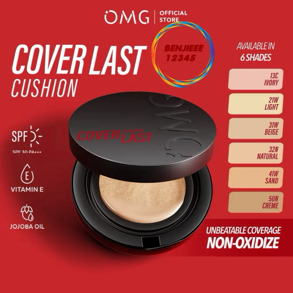OMG Oh My Glam Coverlast Cushion 15g - No Oxidize 12 jam cushion Foundation concealer skin tint make up high coverage dewy finish omg Omg OH MY GLAM CUSHION oh my glow