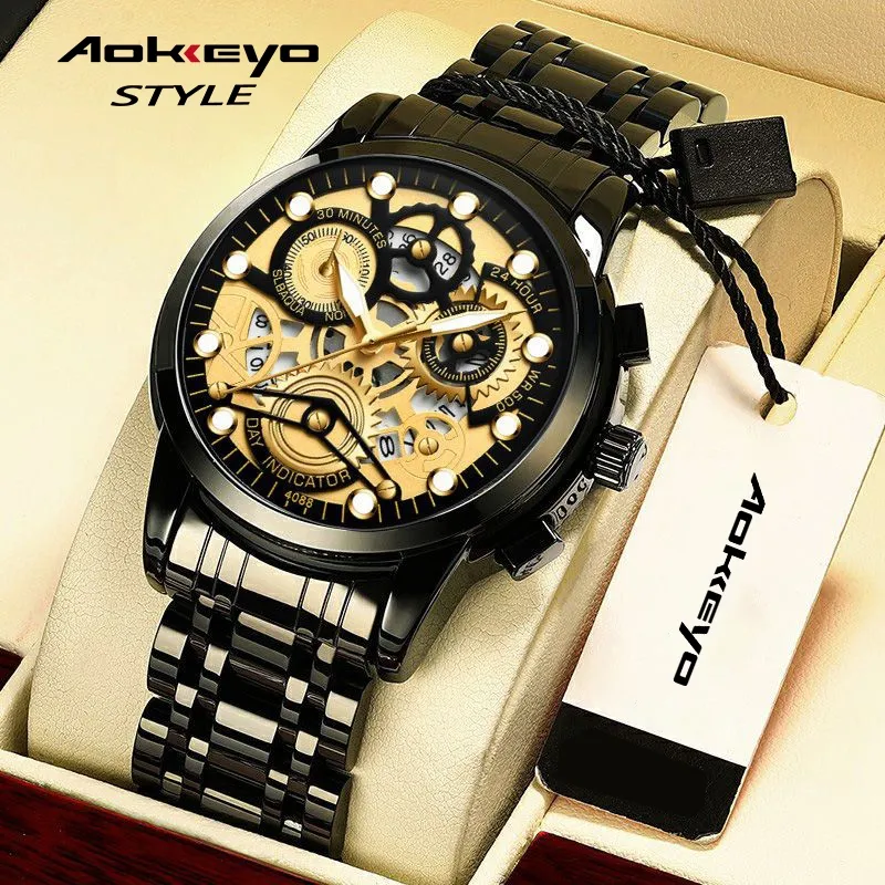 AOKEYO 4088 COD Jam Tangan Pria Anti Air Original Luxury Stainless Steel Free Box And Kartu Garansi