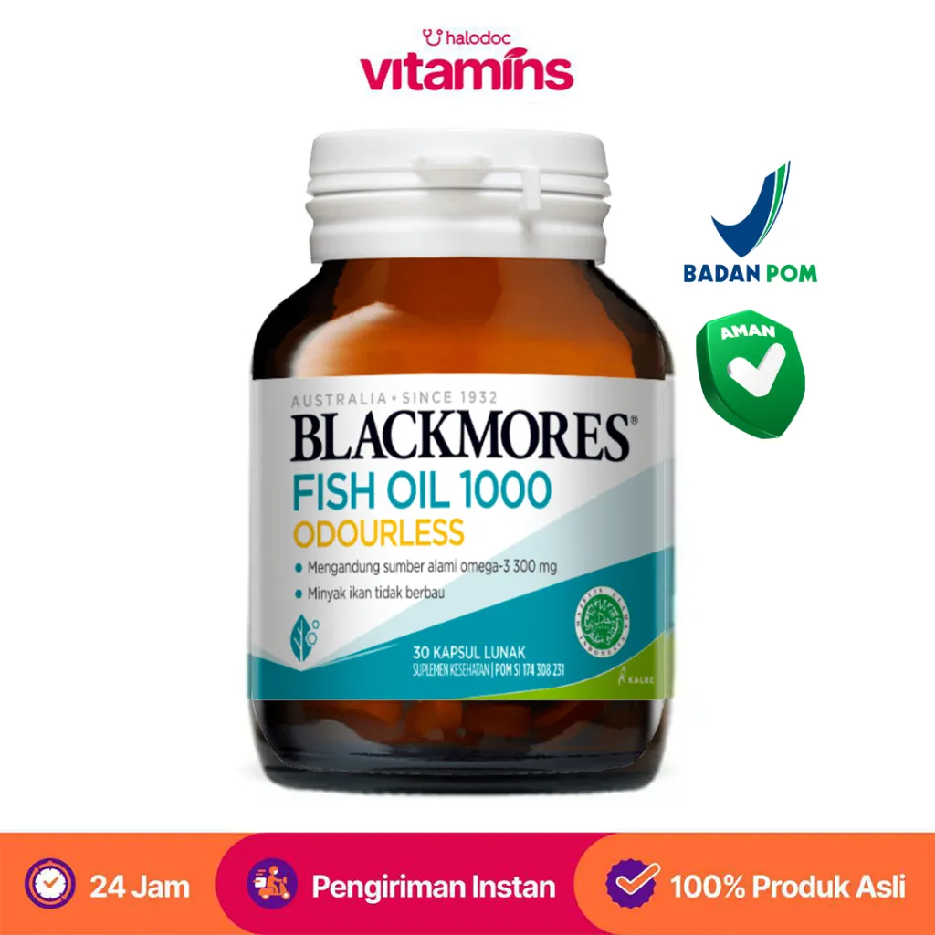 Blackmores Odourless Fish Oil 1000 Odourless Suplemen Omega 3 untuk Pelihara Kesehatan Jantung 30 Kapsul