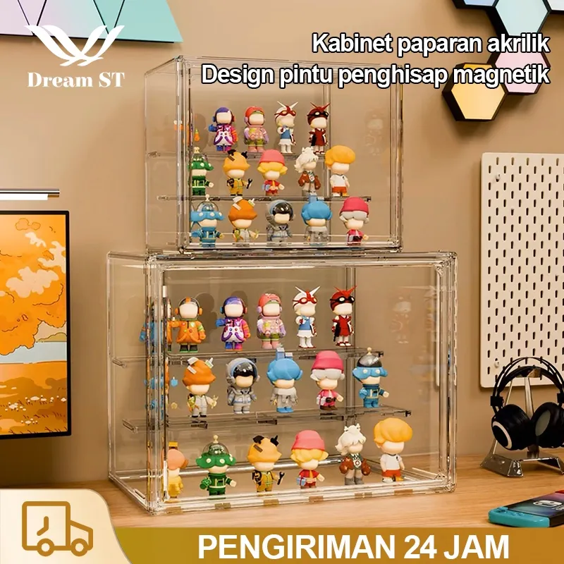 [Dream Street]Action Figure Box Acrylic Display Bricks Box Desain magnetik Full Akrilik Display PopMart Blind Box Bricks -  Box Pajangan Koleksi