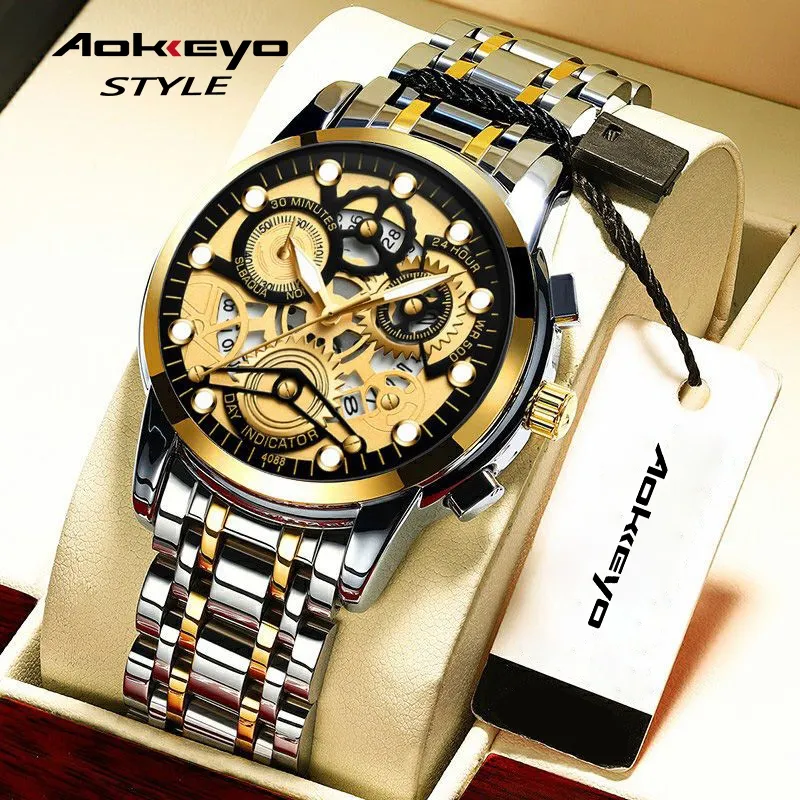 Aokeyo 4088 Jam Tangan Pria Anti Air Original Luxury Stainless Steel Free BOX+Kartu Garansi