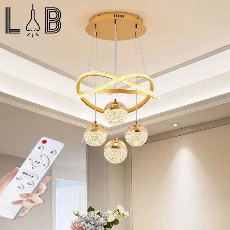 Kristal LED Lampu Gantung Remote  3 Warna Minimalis  Mewah Chandelier Ruang Tamu Bar Restoran Kamar Tidur Lampu Hias Gantung
