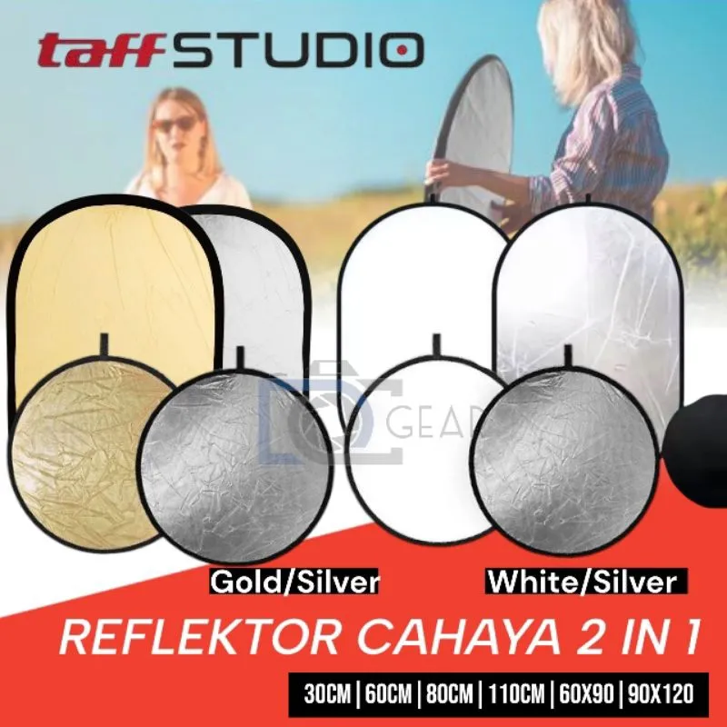 Reflektor cahaya 2 in 1 30cm , 60cm , 80 cm , 110cm  utk foto studio, foto produk, make up