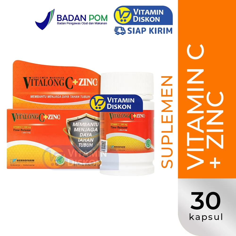 VITALONG C + ZINC ISI 30 KAPSUL | Suplemen Kesehatan Tubuh, Imunitas Tubuh, Daya Tahan Tubuh, Vitamin Zinc