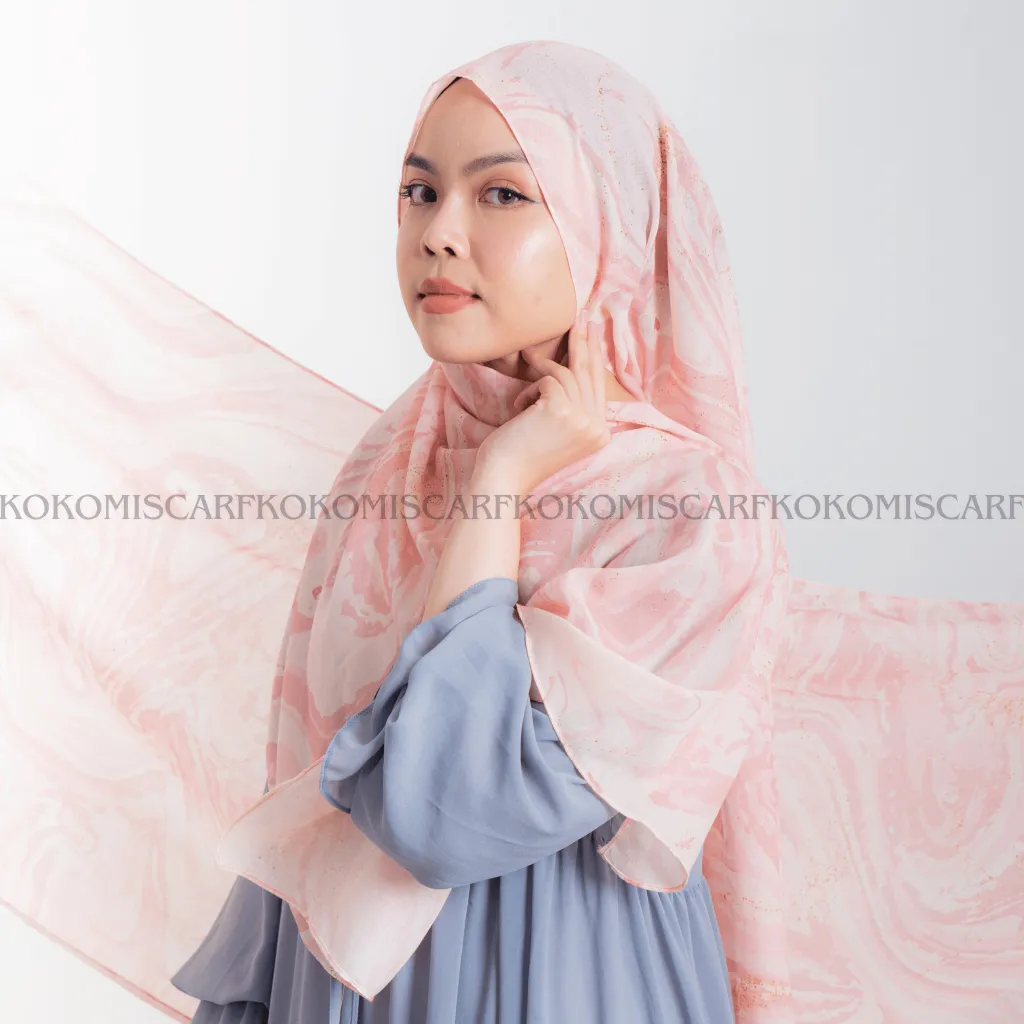 Pashmina Marble Pink Kokomi Scarf hijab wanita
