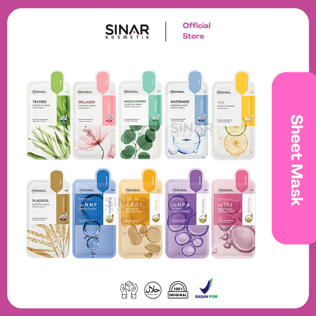 Mediheal [New Packaging] Essential Sheet Mask - Ampoule Sheet Mask - Nude Gel Sheet Mask [Original BPOM]