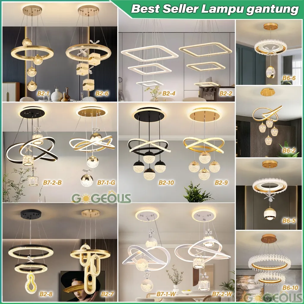 COD Lampu Gantung Minimalis Kristal Lampu Gantung Ruang Tamu Kamar Tidur Remote 3Warna LED Mewah Lampu Hias