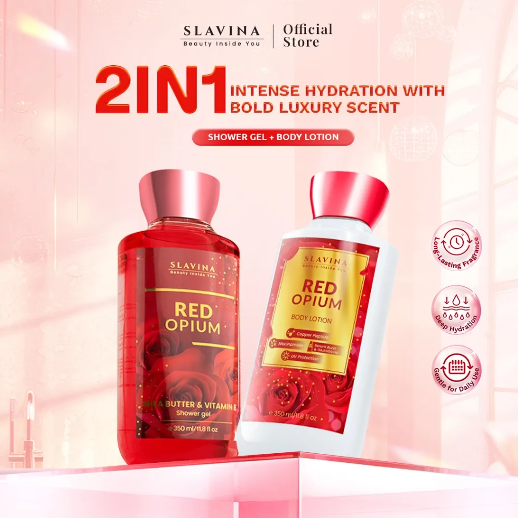 SLAVINA Body Lotion & Shower Gel by Nagita Slavina – Handbody Whitening Tone Up Body Lotion, Sabun Mandi Cair Wangi Parfum Mewah Moisturizing Body Care Set Pemutih Badan