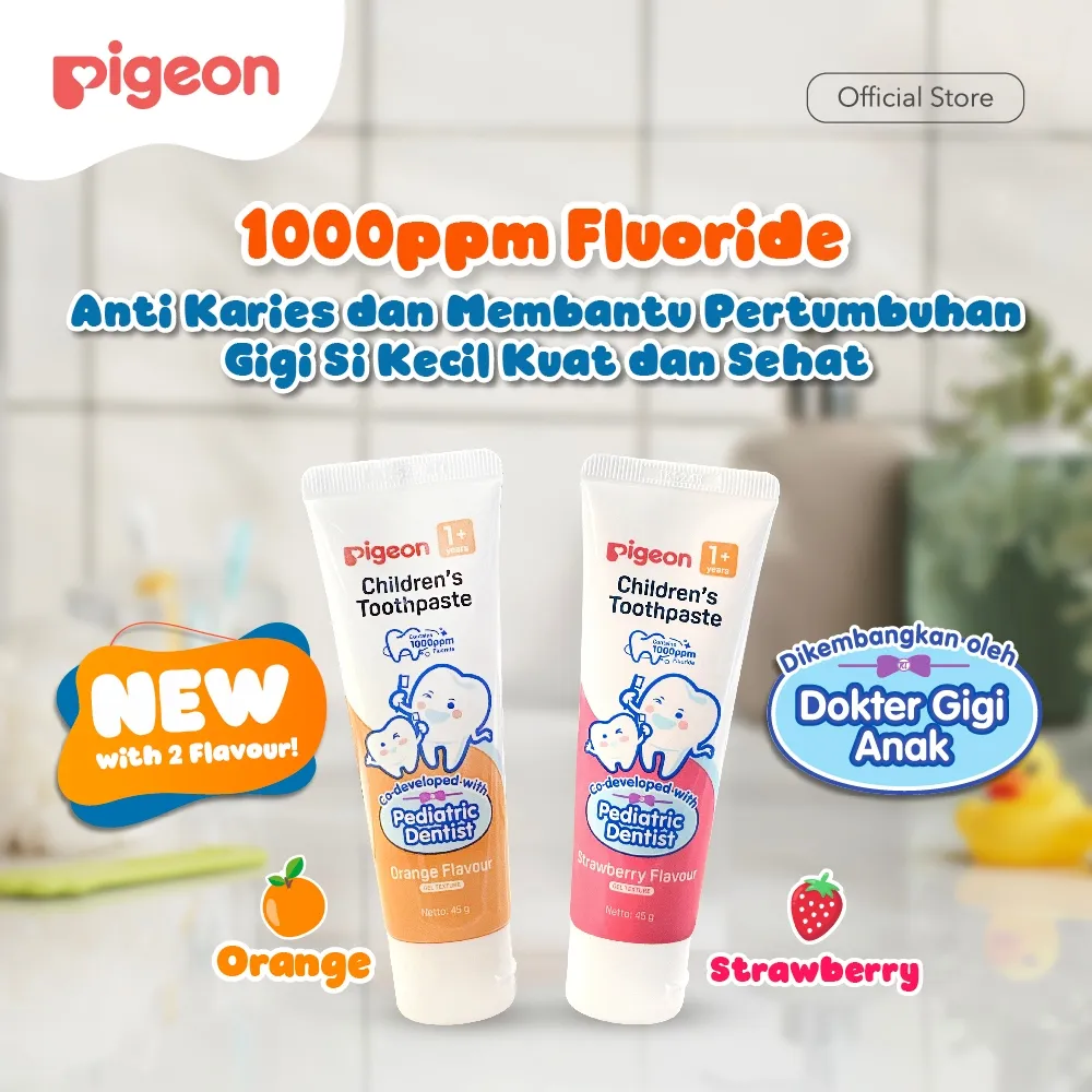 PIGEON CHILDREN's TOOTHPASTE WITH 1.000 PPM FLUORIDE 45 GR | PASTA GIGI BAYI DAN ANAK DENGAN FLUORIDE | PASTA GIGI EFEKTIF MENGUATKAN GIGI BAYI DAN ANAK|USIA 1 TAHUN +