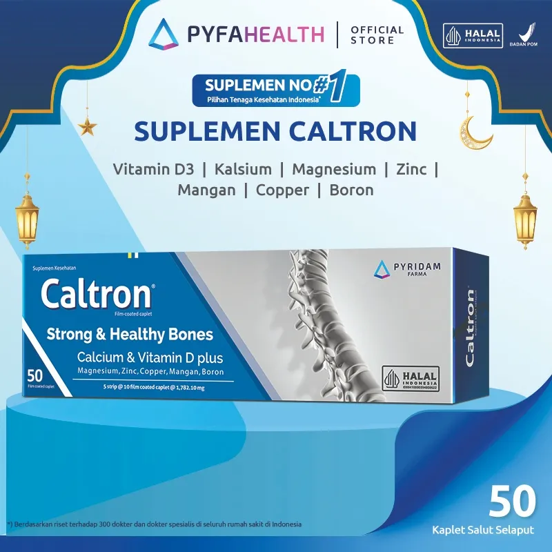 CALTRON CAPL | Menjaga Kesehatan dan Kepadatan Tulang | Mengandung Kalsium, Vitamin D dan Mineral Tinggi | 50 Caplet | Halal dan BPOM Register