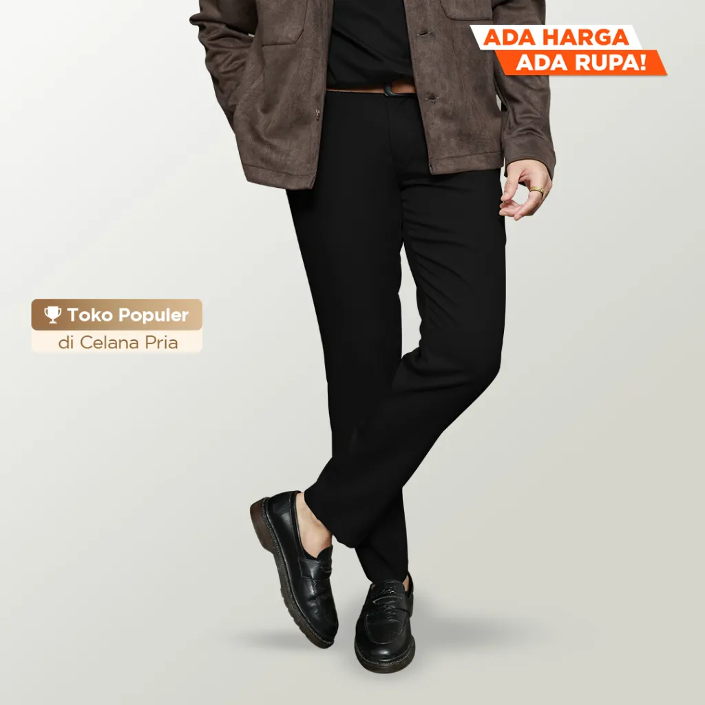 Froyemul | PREMIUM BLACK TROUSERS | Celana Bahan Formal Pria Warna Hitam, Slim Fit