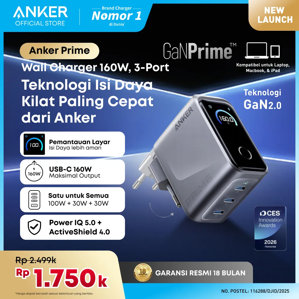 Anker Wall Charger Adaptor GAN Type C for Laptop Macbook Lenovo Dell HP 160W 140W 100W 70W 67W 65W Fast Charging PD - A121C / A121A / A2669 / A2688 / B121B / A2697 / B2697 / A2687
