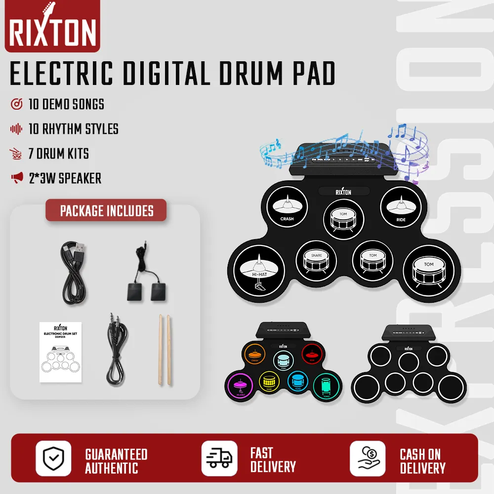 RIXTON Set Drum Digital Elektrik dengan Speaker Terintegrasi Stik Drum dan Pedal Kaki Sustain