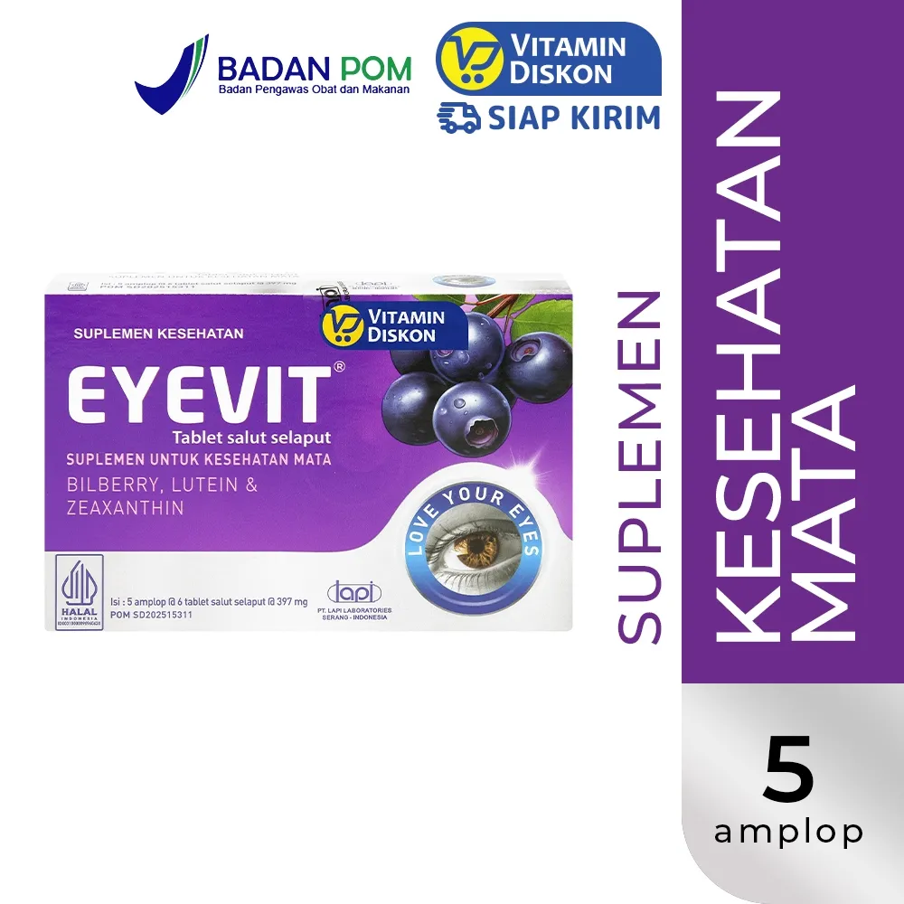 EYEVIT KAPLET | Suplemen Kesehatan Mata, Mata Kering, Mata Lelah, Melindungi Mata dari Radikal Bebas, Mengurangi Mata Minus, Membantu Fungsi Penglihatan, Vitamin A, Tablet Kesehatan Mata