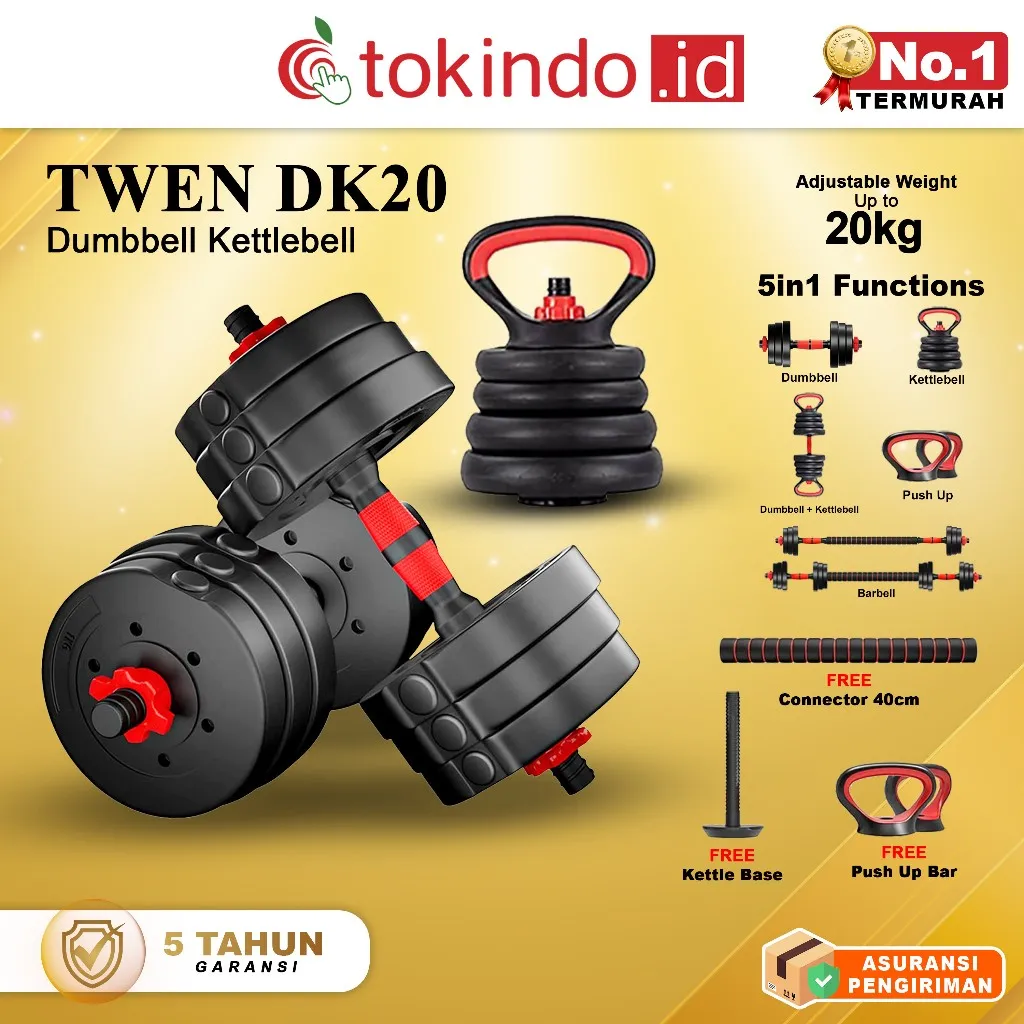 Twen Dumbbell Set DS20 DK20 Barbel Kettlebell Set Adjustable Dumbbell Alat Olahraga Gym Fitness