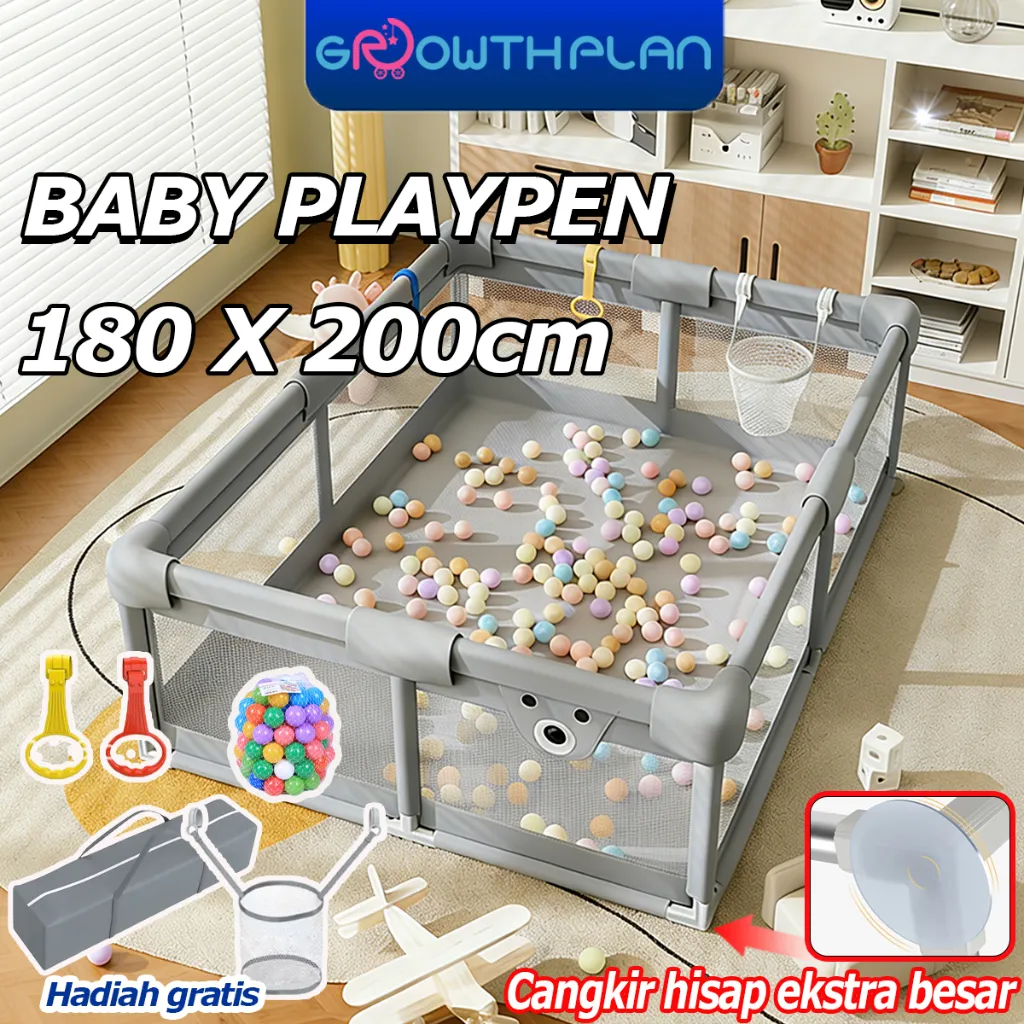 [Aman Untuk Digigit]Pagar Bayi Bermain Untuk Bayi Pagar Mainan Anak Baby Dengan Rangka Stainless Playpen Pengaman Pagar Tempat Tidur Bermain Besar ruang tamu rumah untuk penggunaan dalam ruangan Lindungi Keselamatan si Kecil
