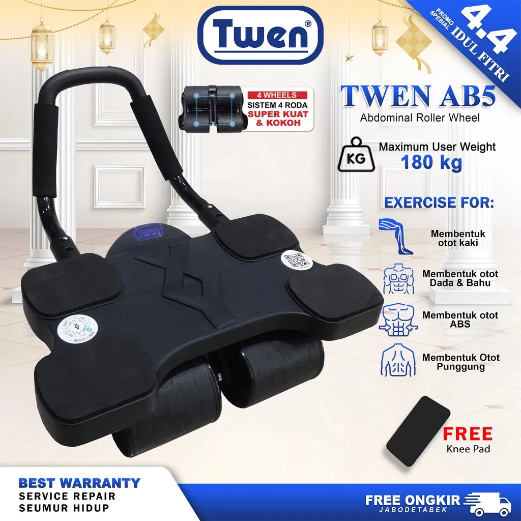 TWEN Ab Wheel Ab Roller Wheels Plank Trainer Abdominal Core Roller Automatic Fitness Perut Multifungsi
