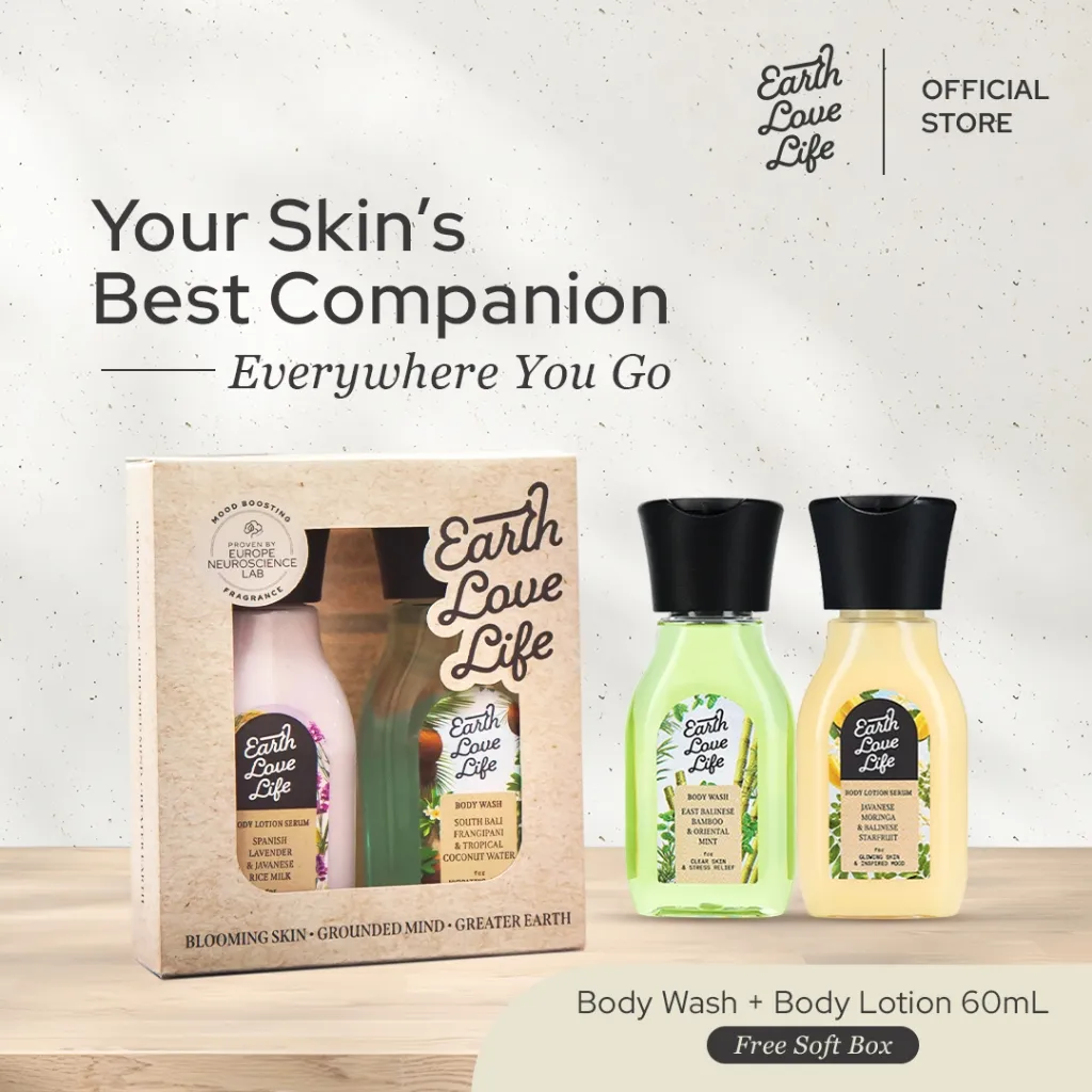 [HAMPERS LEBARAN] Earth Love Life Travel Set Bundle Body Wash and Body Lotion 60mL | Body Care Set | Body Wash Wangi | Body Lotion Premium