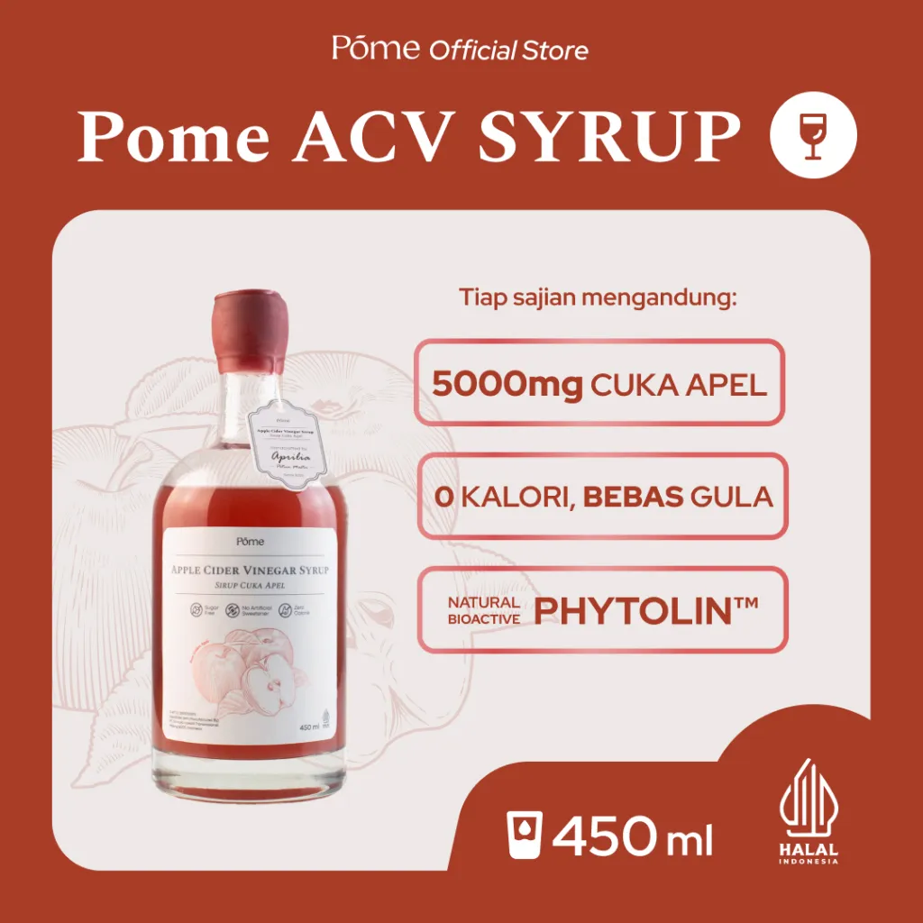 Pome Apple Cider Vinegar Syrup (ACV Syrup) - Sirup Cuka Apel bebas gula