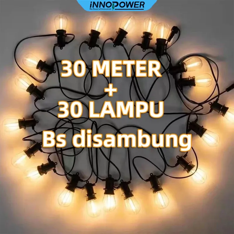 Innopower Lampu Cafe Lampu Gantung Decor Paket 30Meter 30 Bohlam Lampu 1Set Tahan Air Outdoor Dekorasi Taman Halaman