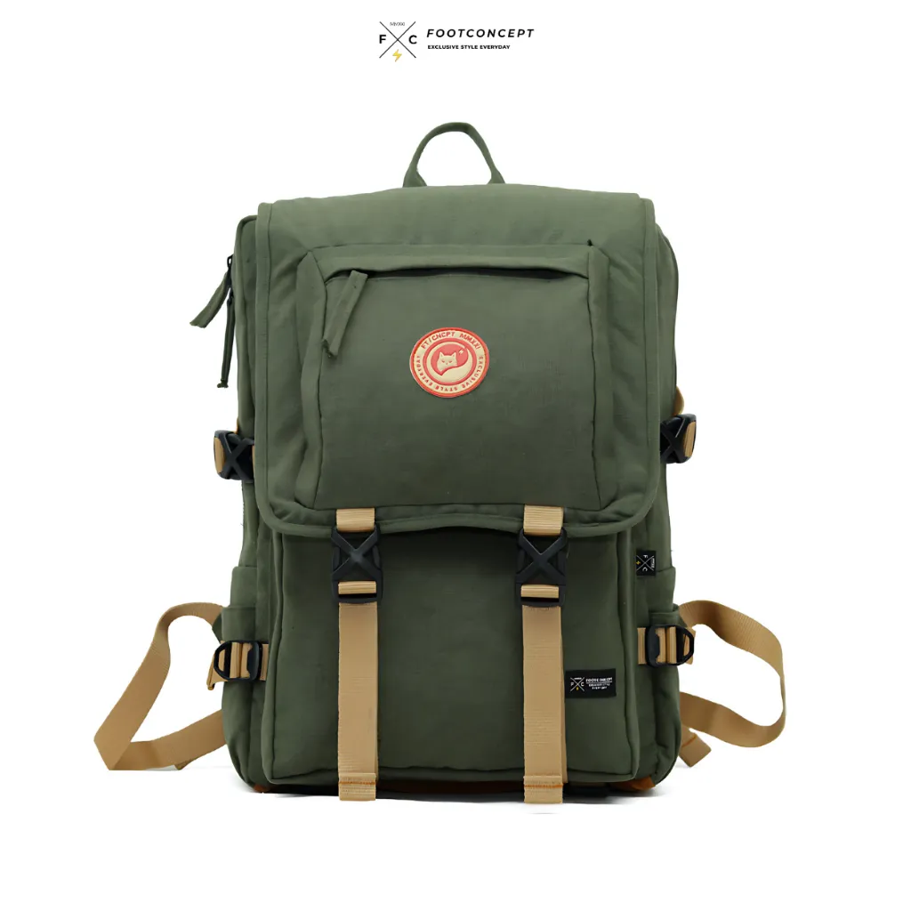 FOOTCONCEPT Tas Ransel Kanvas Unisex Pria Wanita Kasual Kekinian Velocity Venture Army