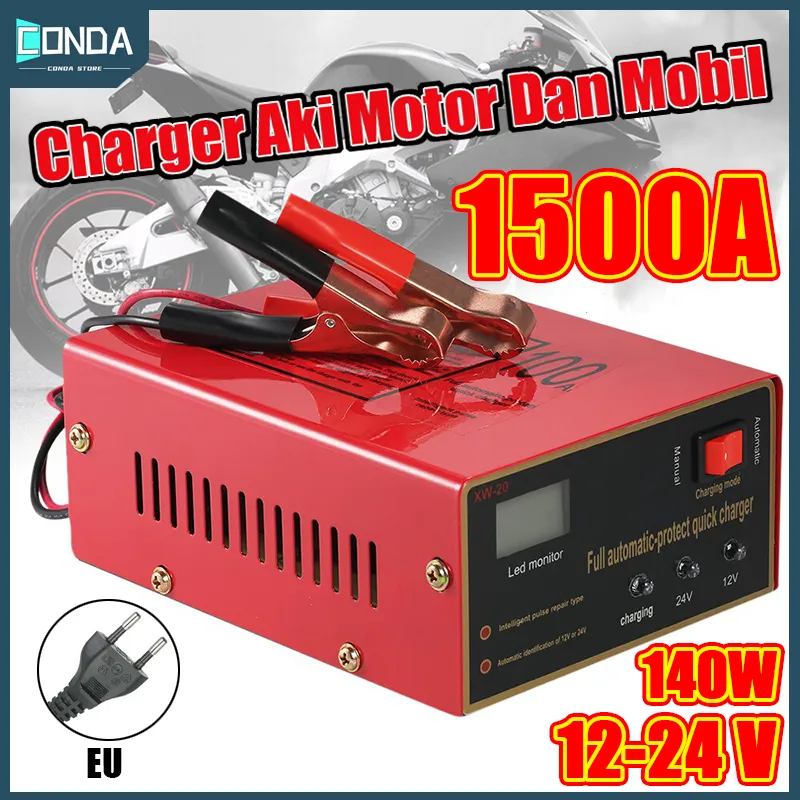 Charger Aki Motor Mobil/1500A/Otomatis Accu Kering Dan Basah Lead Acid/Battery Charger Auto Charger Aki/Casan Aki Motor/Alat Cas Aki Motor Dan Mobil/12V / 24 Volt/Accu Mobil Motor/Listrik Indikator/Cas Aki Otomatis