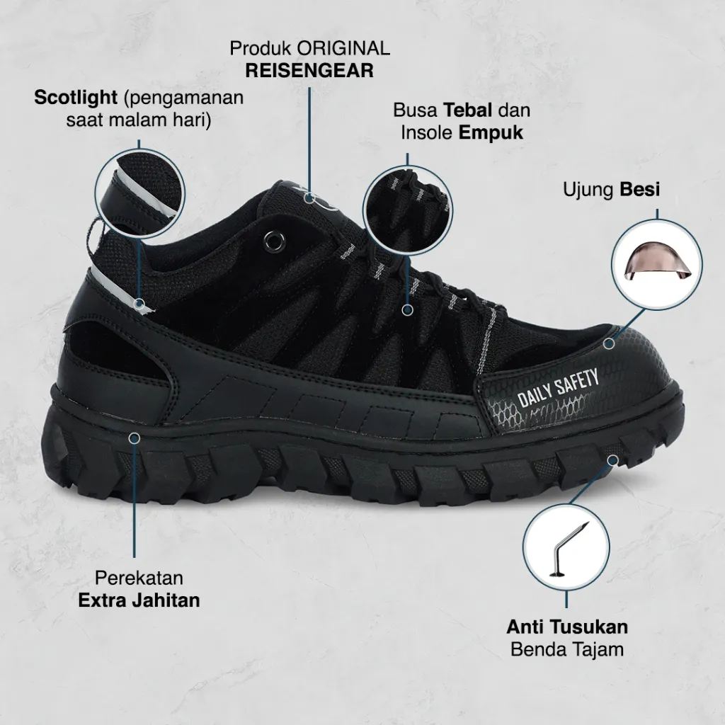 REISEN GEAR - MAMBA | Sepatu safety boots ujung besi dengan telapak besi sefty boots cocok di gunung