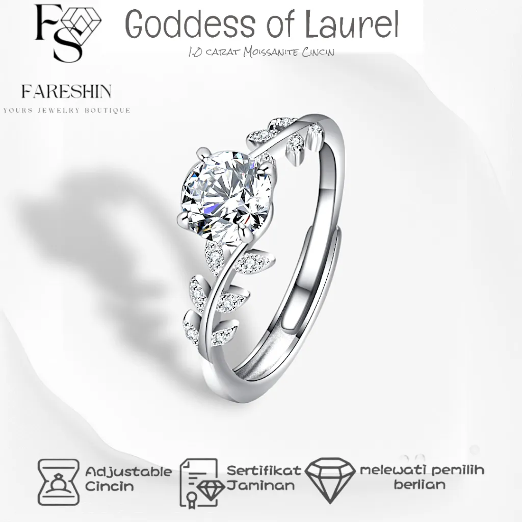 Fareshin_Moissanite Cincin Wanita Original Sertifikat GRA Silver 925_Goddess of Laurel Ring