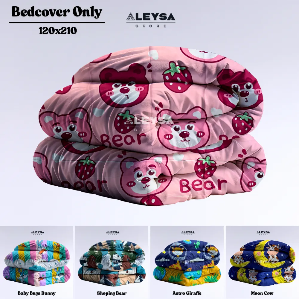 Bedcover Only Selimut Tebal 120x210 | Double Motif Polos & Karakter Anak Aesthetic | Adem Halus