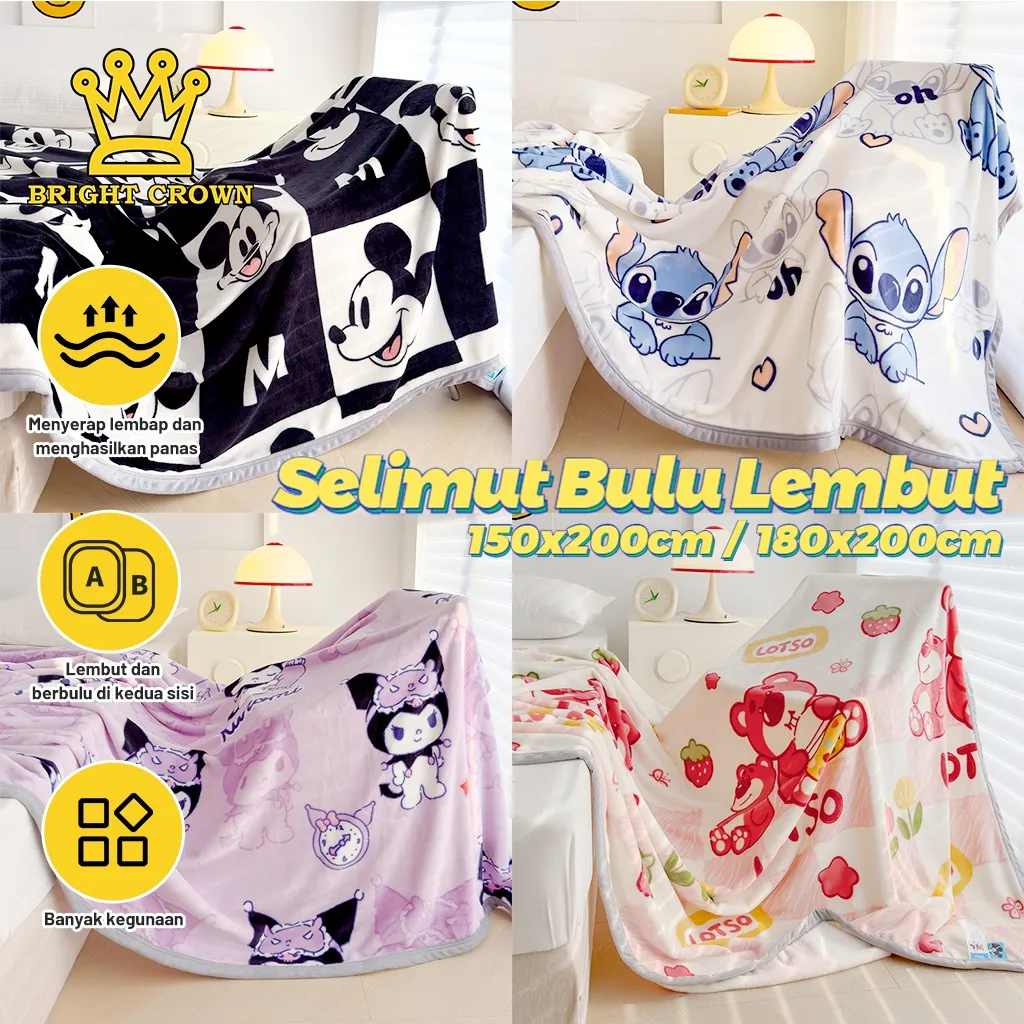 Bright Crown X (HF) Selimut Bulu Lembut UK 150x200CM/180x200CM PREMIUM Selimut Dewasa/Anak Halus
