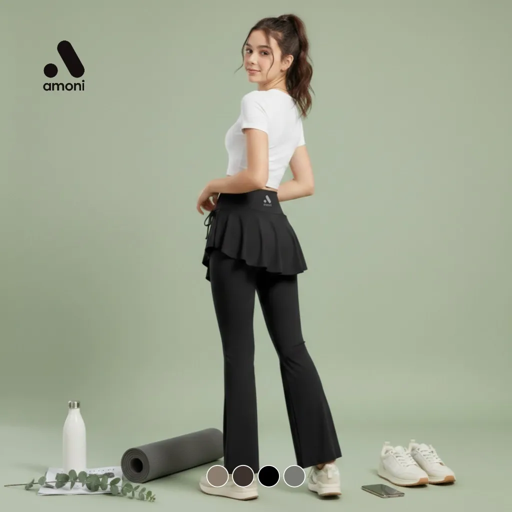 Amoni Celana Legging Rok Yoga 2-in-1 Celana running sports Wanita Premium Highwaist Skirt Pant Pilates LGS607