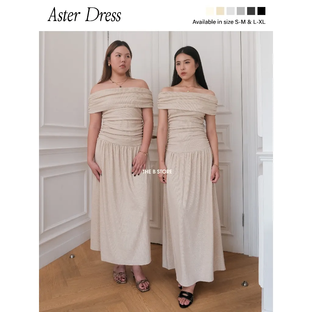 ASTER DRESS | THEBSTORE | Dress Panjang Wanita Off Shoulder Knit Terusan Maxi Dress Korean Long Dress