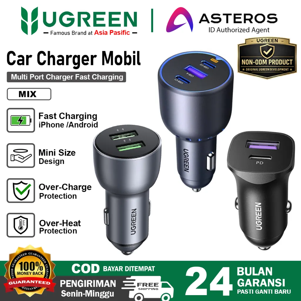 UGREEN Car Charger Mobil Fast Charging iPhone Samsung Mi 30w 75w 130w