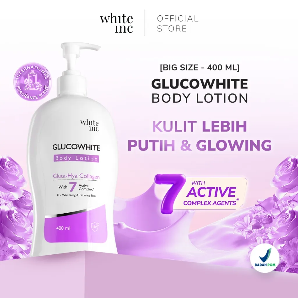 WHITE INC Glucowhite Body Lotion 400ml - Lotion Perawatan Tubuh untuk Mencerahkan, Glowing Skin dan Kulit Kenyal | Halal BPOM