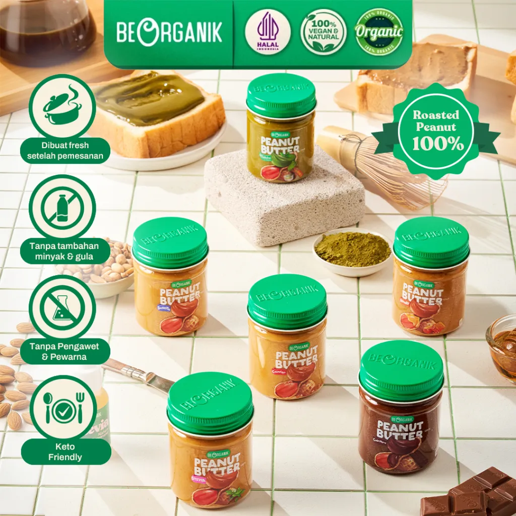 BEORGANIK PEANUT BUTTER / SELAI KACANG 120gr (UNSWEETENED, GLUTEN FREE, VEGAN)