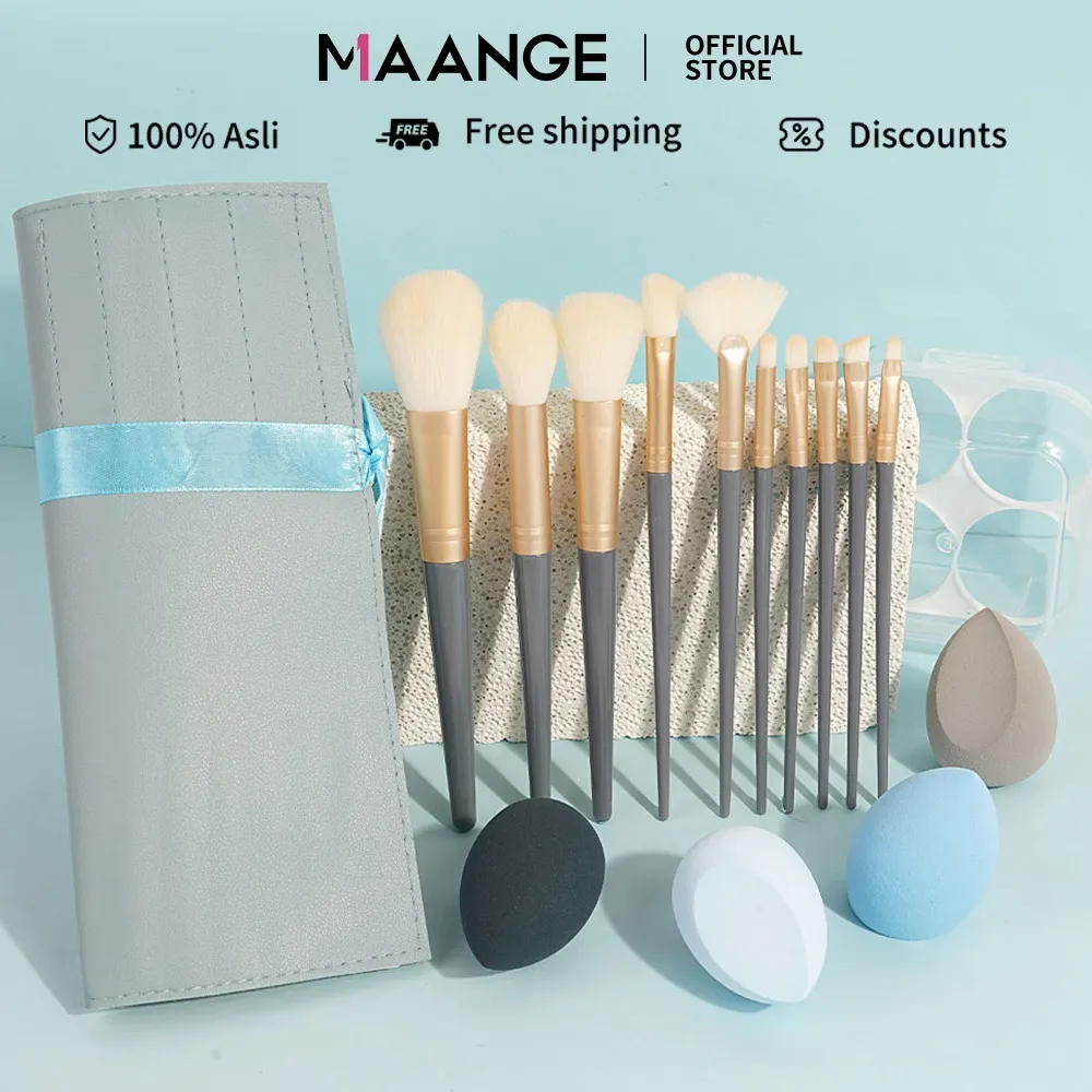 MAANGE Kuas Make Up Set Wajah Isi 10Pcs Brush Makeup Cosmetic Kuas Dan Sponge Puff Makeup Set 1231