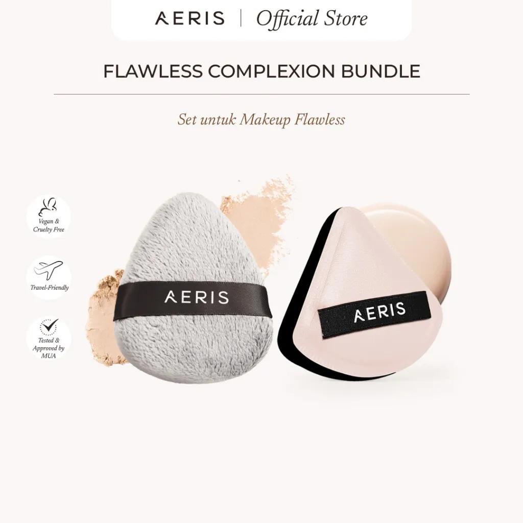 Aeris Beauté Flawless Complexion Bundle | 1 Set Bundle Paket Hemat Spons Make Up Cloud Conceal Puff dan Triple Duty Puff untuk Bedak Foundation Concealer