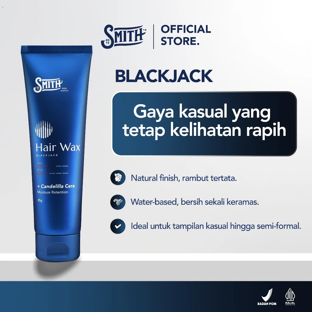 Smith Men Supply - Blackjack - Premium Hair Wax 85gr | Wax Rambut | Hair Wax | Wax Hair Styling | Minyak Rambut Pria | Pomade Rambut Pria | Smith Official Store | Minyak Rambut Wax | Pomade
