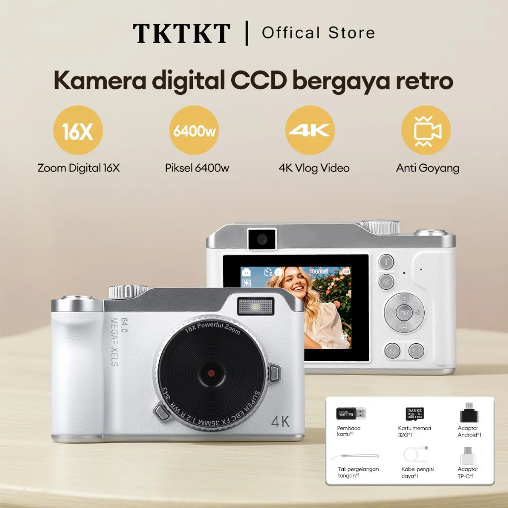 TKTKT 4K digicam Kamera Digital 64MP 16X Zoom kamera mini Anti Goyang Filter CMOS kamera vlog