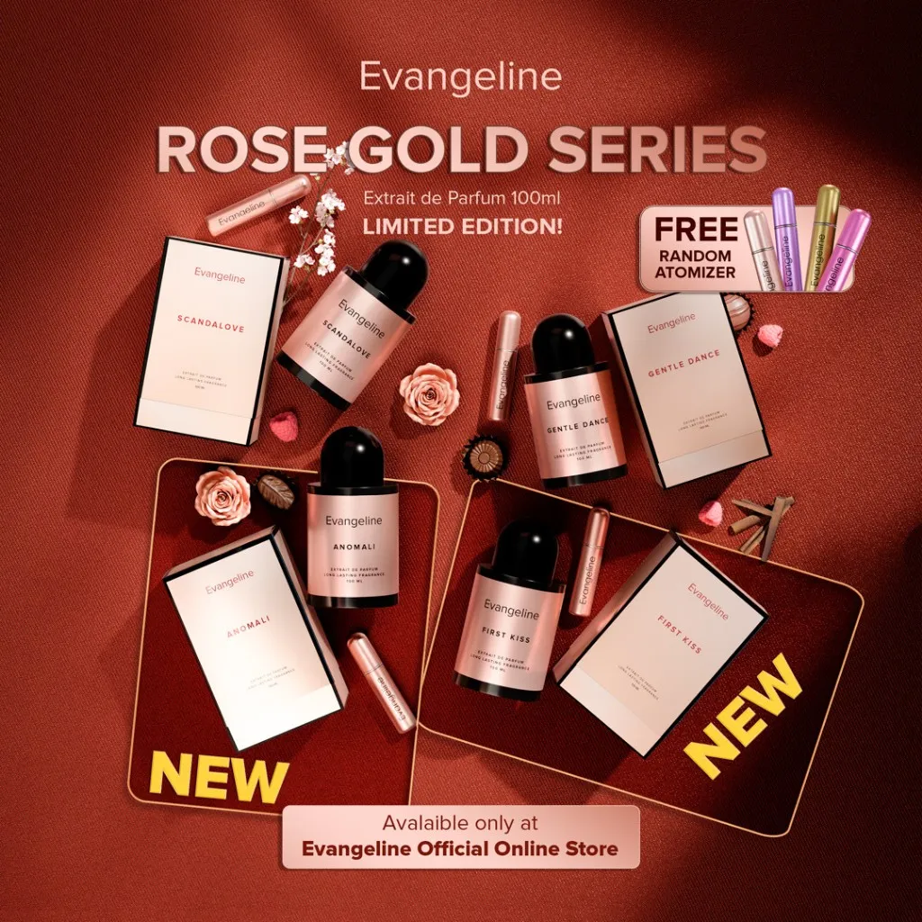 Evangeline Rose Gold Series - Extrait De Parfum 100 ML | Parfum Perfume Minyak Wangi Wanita Pria Tahan Lama - Scandalove / Gentle Dance / First Kiss / Anomali