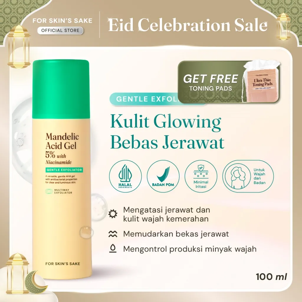 For Skin's Sake FSS Mandelic Acid Gel 5% with Niacinamide Exfoliating and Multiway Toner AHA Serum AHA Masker AHA 3in1 AHA Treatment Peeling Serum Gel Membantu Mengatasi Jerawat dan Bekas Jerawat Gentle AHA Gentle Exfoliator Acne Solution