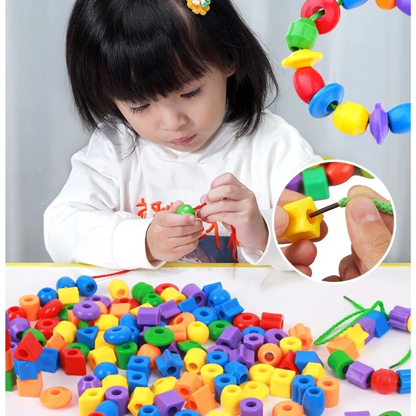 145Pcs-50pcs Paket Mainan Edukasi Meronce Manik Manik Meronce Anak Paud Prasekolah Aktivitas Belajar Mainan Montessori