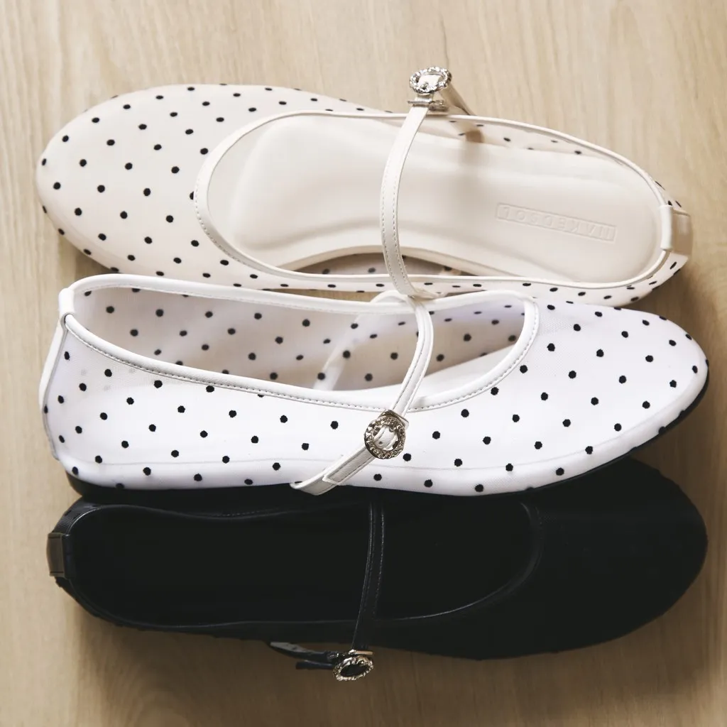 Nakedsol Belle Flats (Oat, White, Black) Flatshoes Tali Sepatu Wanita | Ballerina Ballet Shoes Santai Casual Polkadot